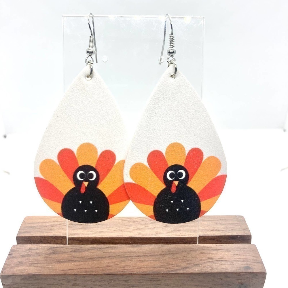 Faux Leather Teardrop Turkey Earrings